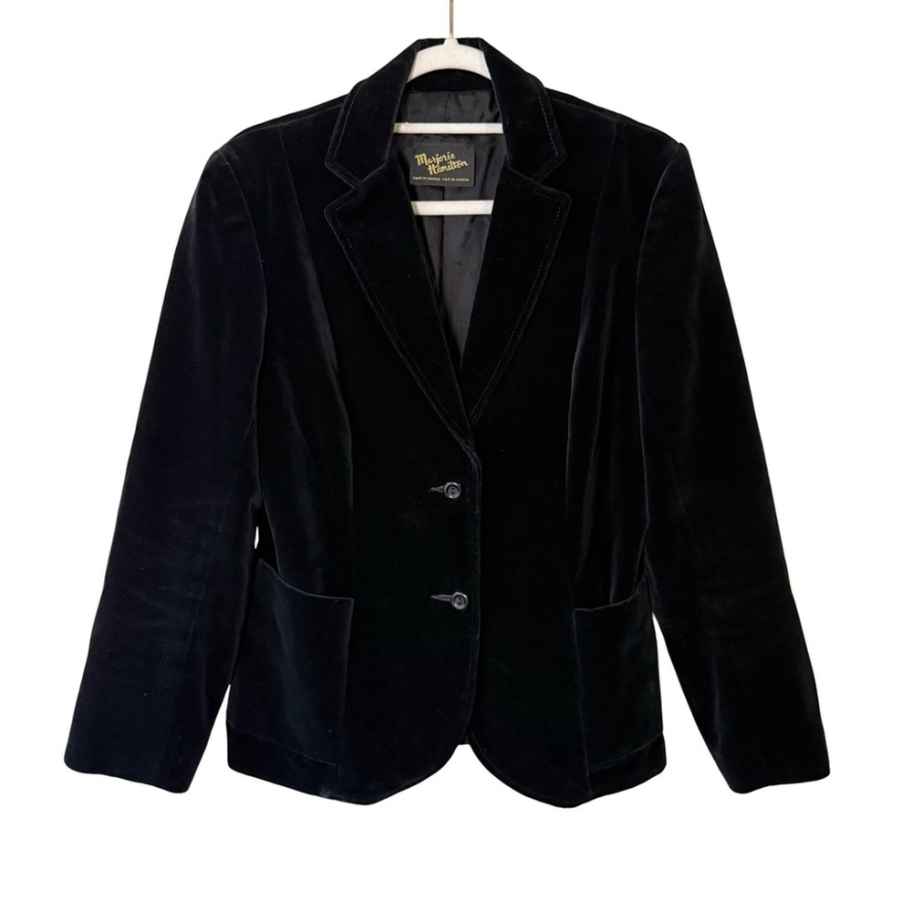 Vintage Marjorie Taylor Black Velvet Blazer Size 12 Holiday Retro 90s Evening